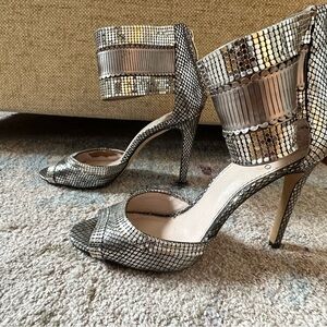 Vince Camuto Silver Stiletto Heels with Embellishments